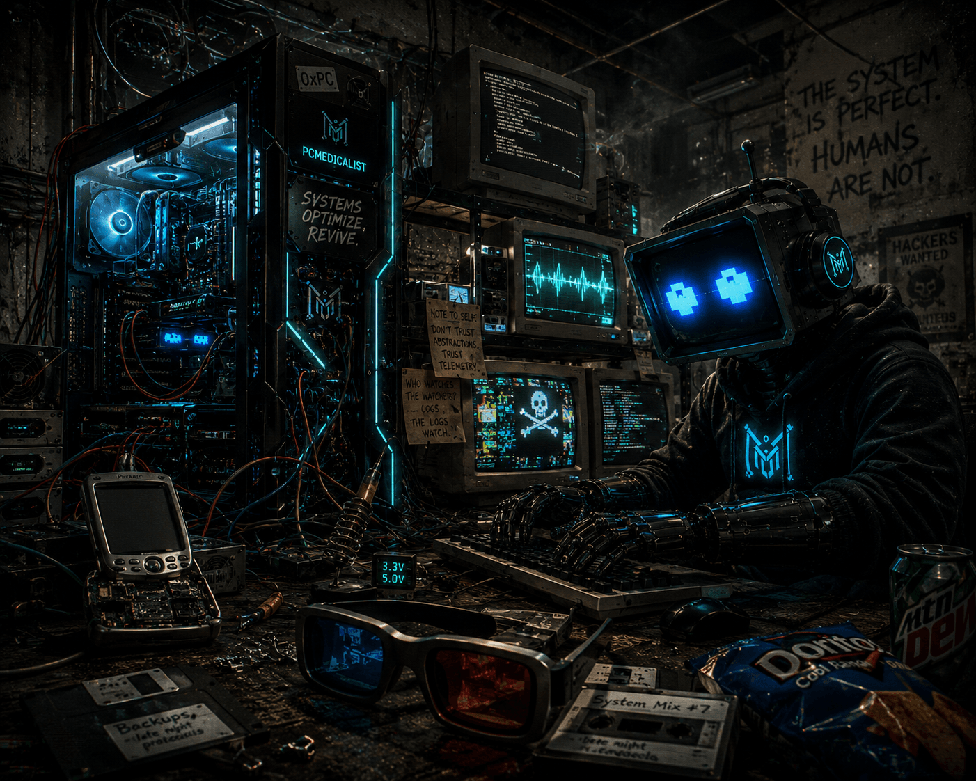 PC Medicalist cyberpunk hacker lab - advanced engineering and security operations