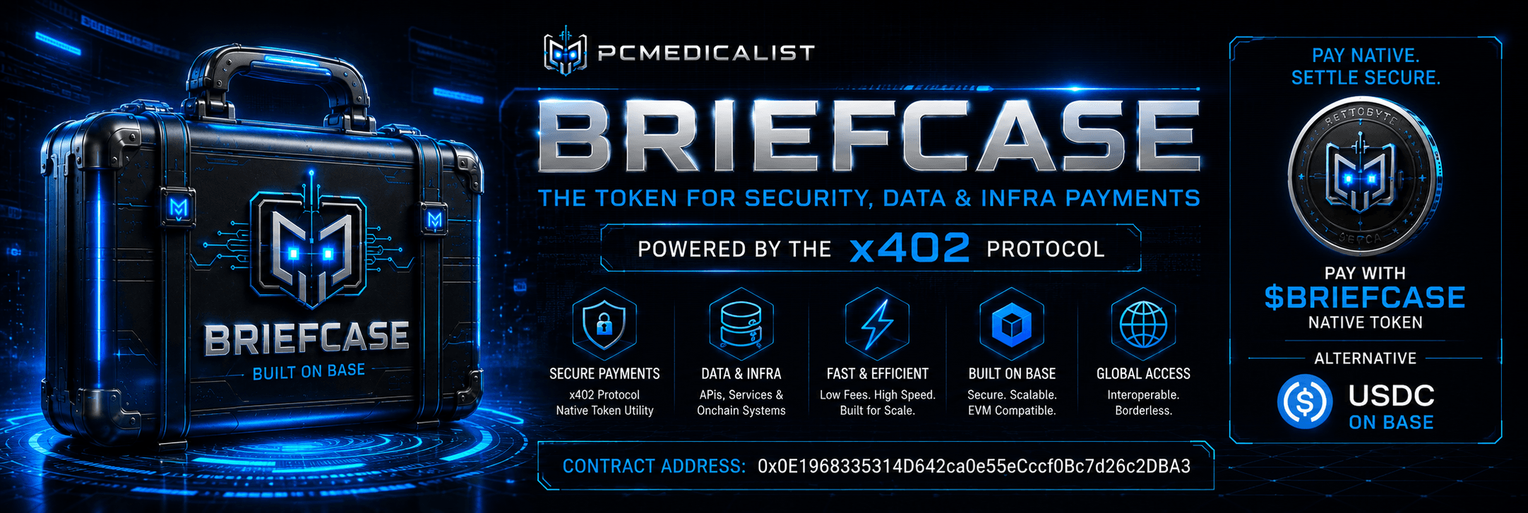 Briefcase ($BRIEFCASE) — the payment token for security, data & infra payments, powered by the x402 protocol on Base